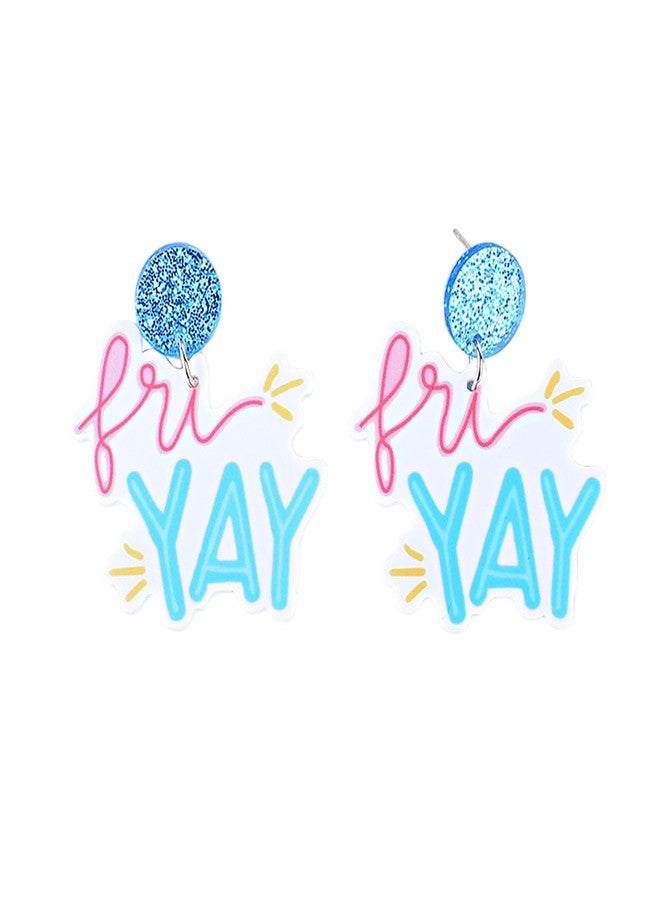 POYAMUSE Fri-Yay Letter Dangle Earrings for Women - Fun Acrylic Teacher Appreciation Earrings for Back to School and Good Friday Gifts-blue pink - Image 1